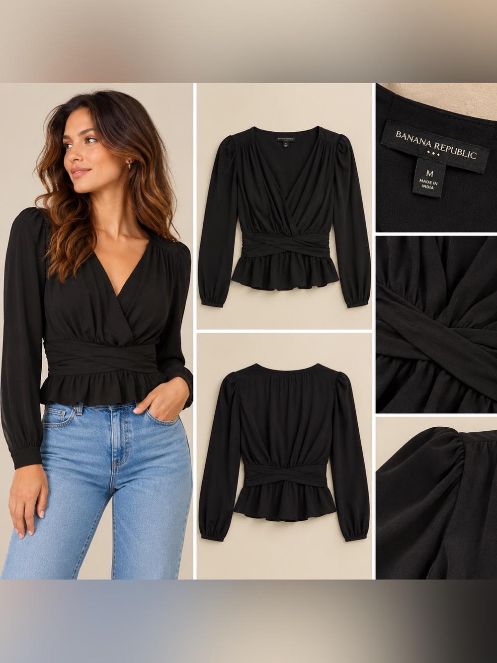 Banana Republic Black Wrap Peplum Blouse